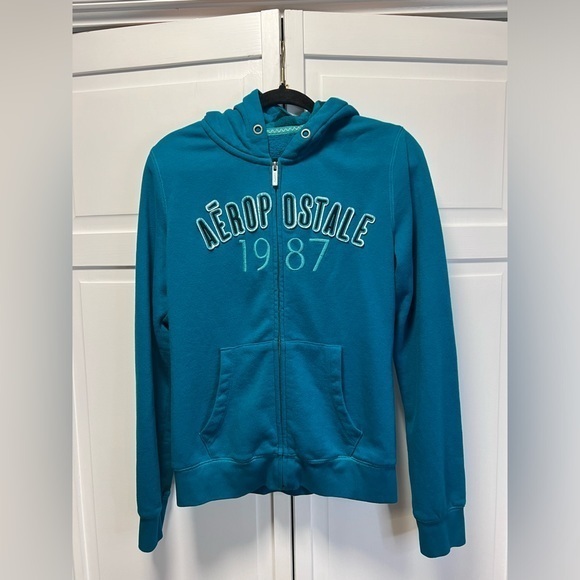 Aeropostale Full Zip Up With Hoodie Size Women’s Large Color Teal Blue - Picture 1 of 8